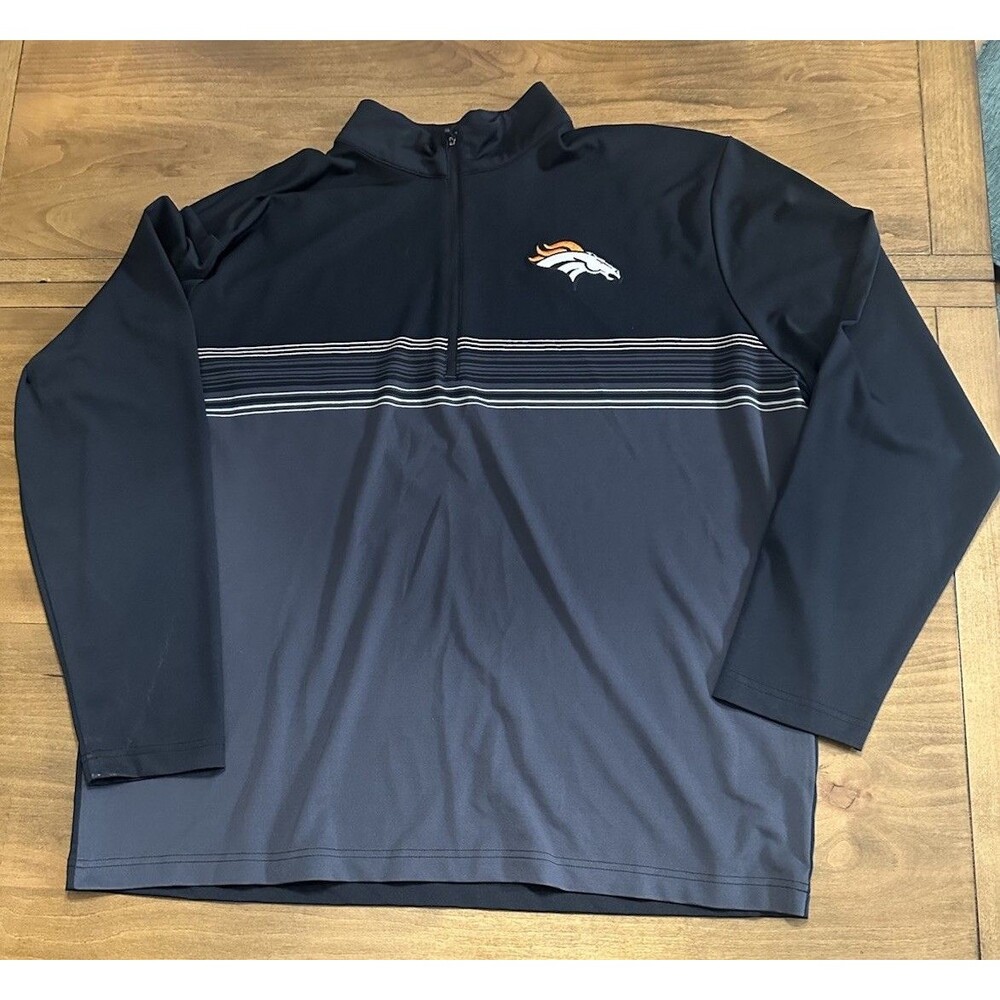 Denver Broncos Embroidered Antigua Jacket Men's 2XL 1/4 Zip Pullover Grey/Orange